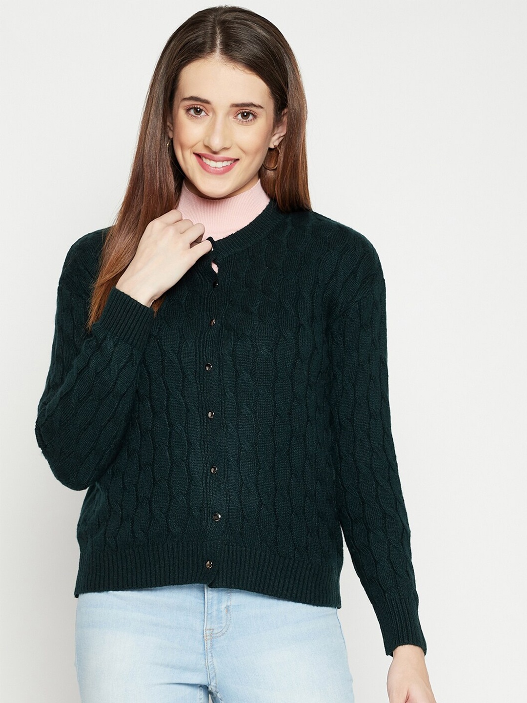 

Octave Women Green Cable Knit Cardigan