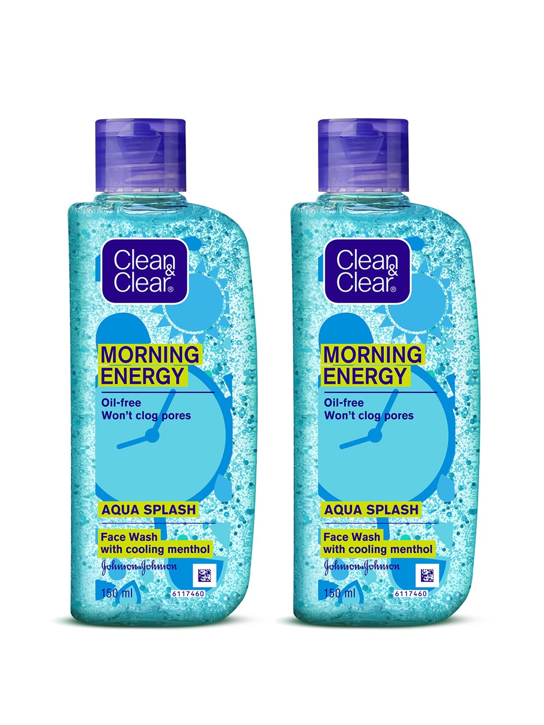 

Clean&Clear Set of 2 Morning Energy Aqua Splash Face Wash with Cooling Menthol-150 ml Each, Blue