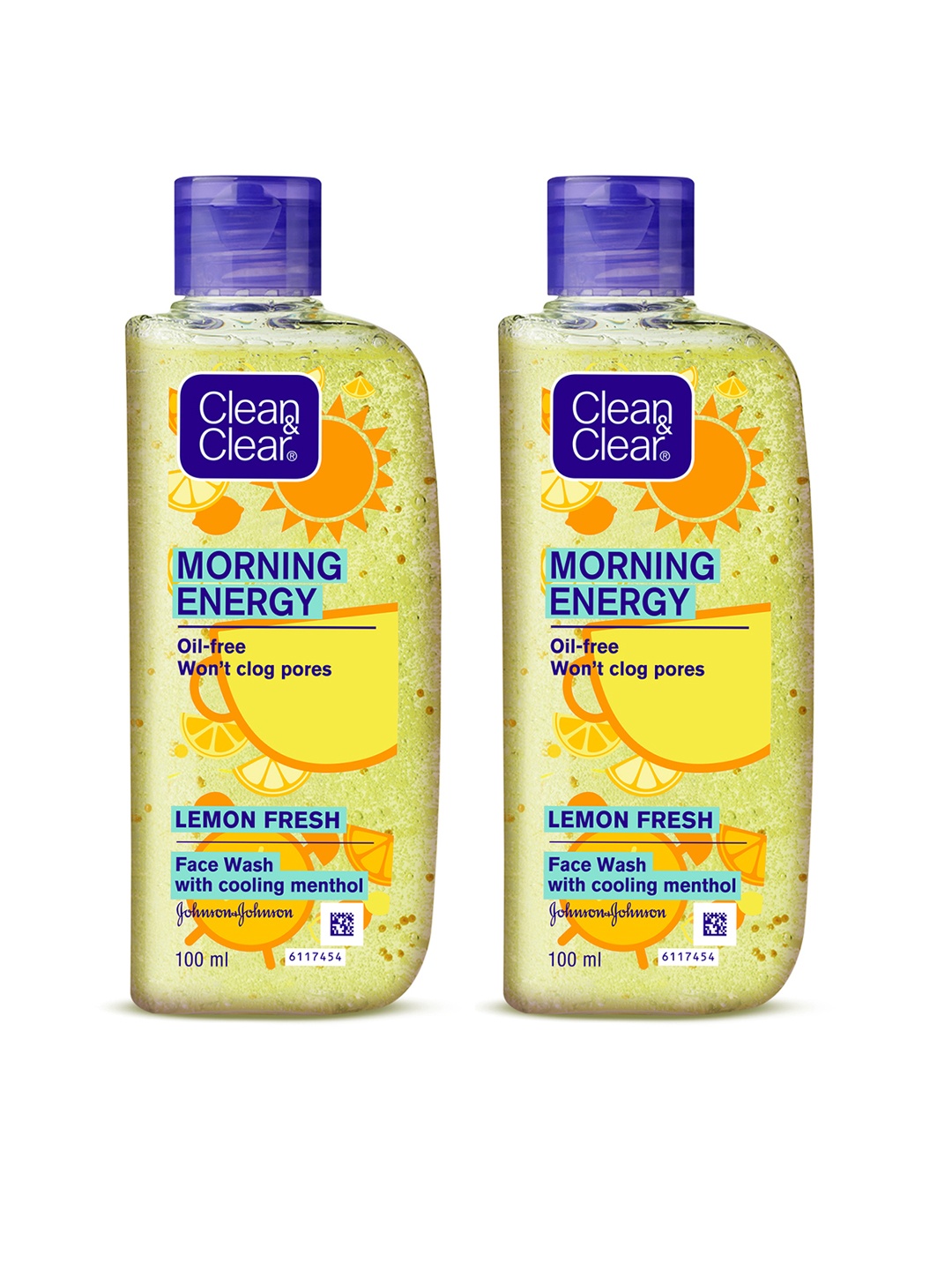 

Clean&Clear Set Of 2 Morning Energy Oil Free Lemon Fresh Face Wash - 100 ml Each, Yellow