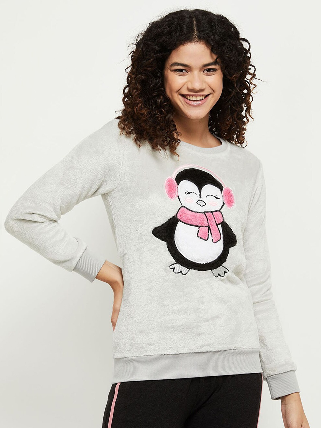 

max Women Grey Printed Sweatshirt