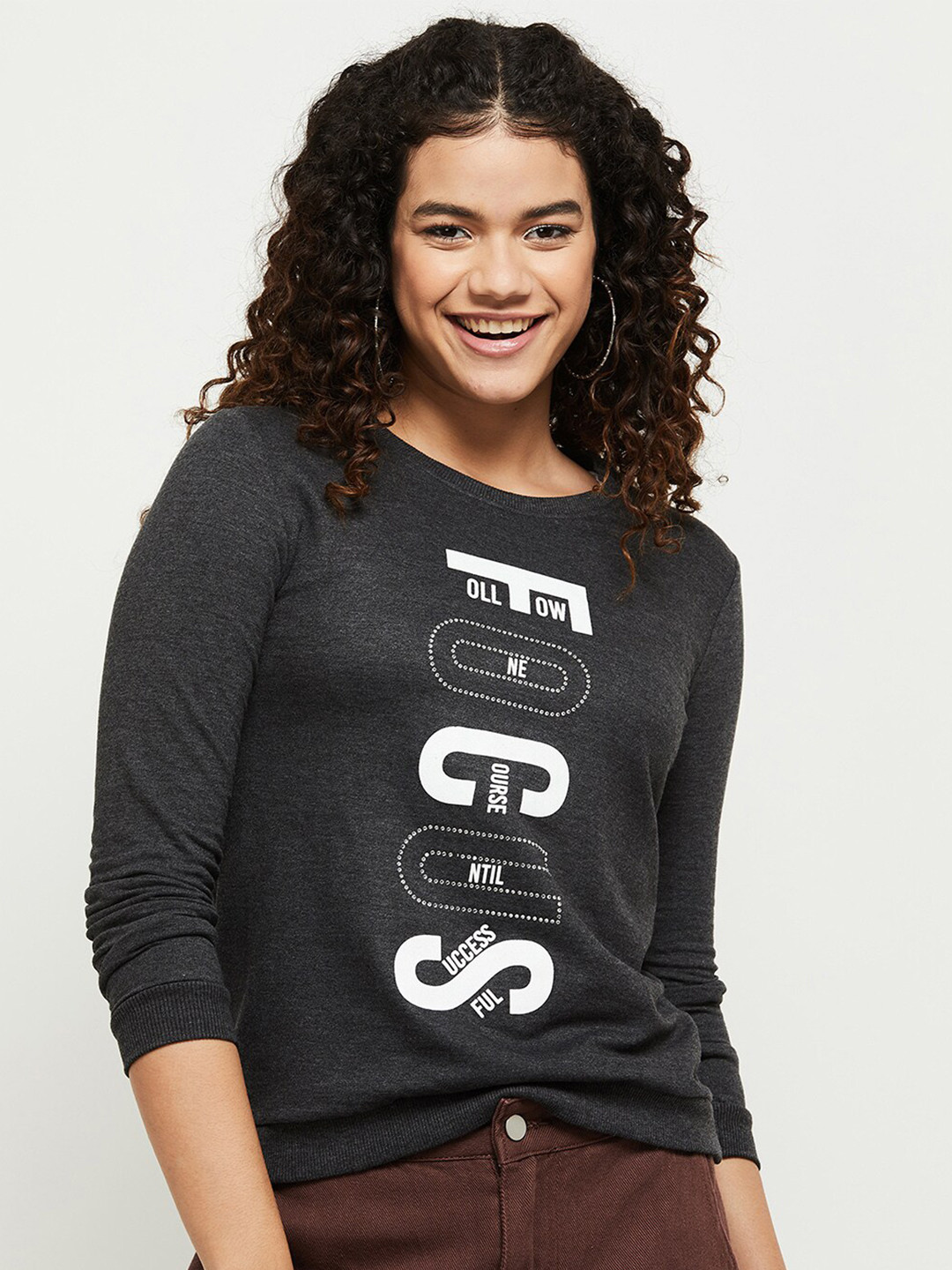

max Women Charcoal Embellished Cotton Sweatshirt