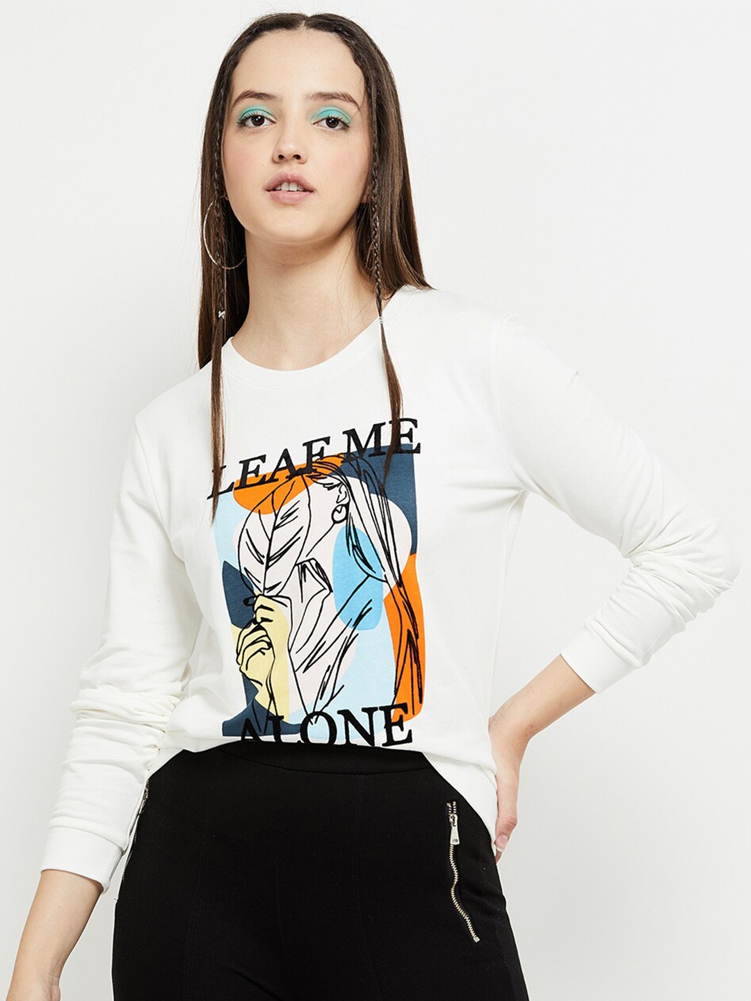 

max Women Off White Printed Pure Cotton Sweatshirt