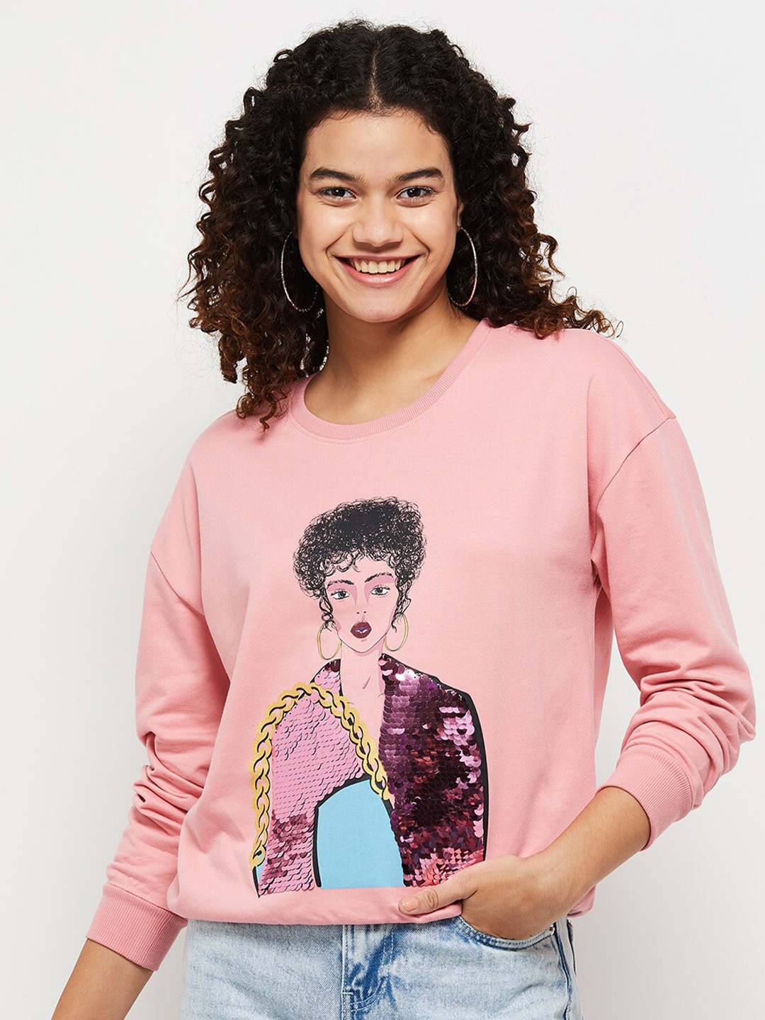 

max Women Pink Printed Sweatshirt