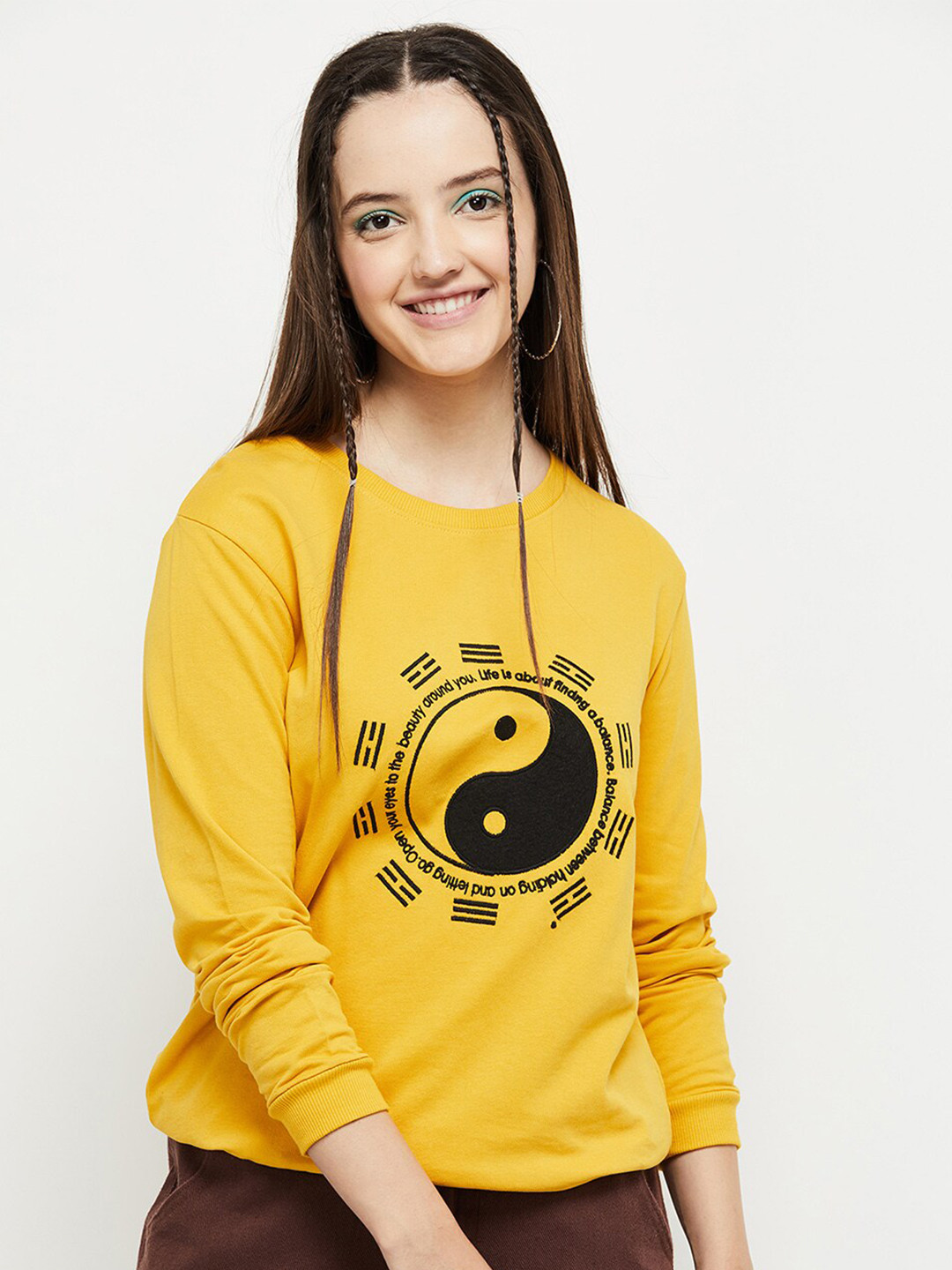 

max Women Yellow Printed Sweatshirt