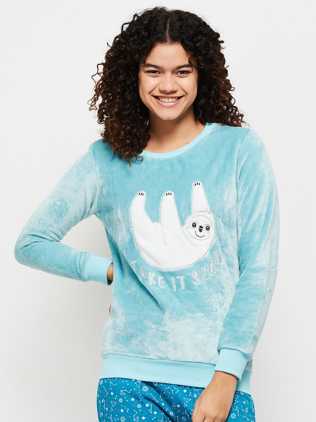 

max Women Turquoise Blue Printed Sweatshirt