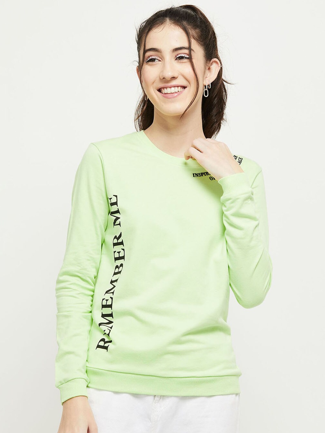 

max Women Lime Green Cotton Sweatshirt