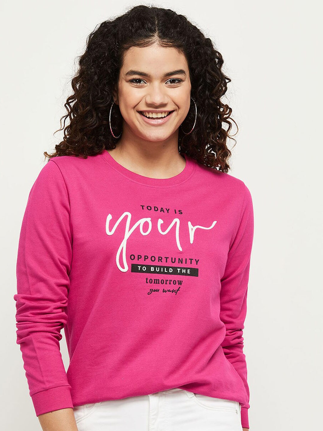 

max Women Pink Pure Cotton Printed Sweatshirt