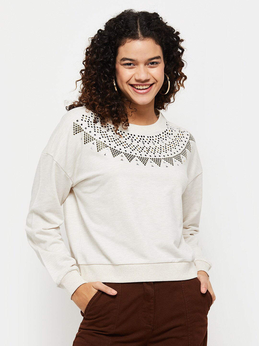 

max Women Cream-Coloured Embellished Sweatshirt