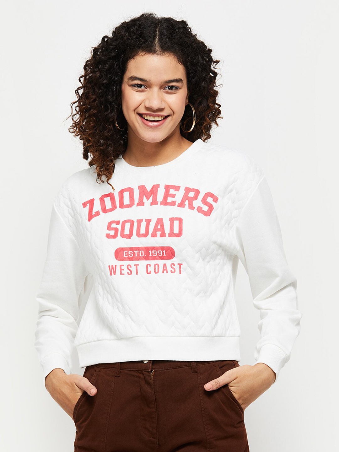 

max Women Cream-Coloured Printed Sweatshirt
