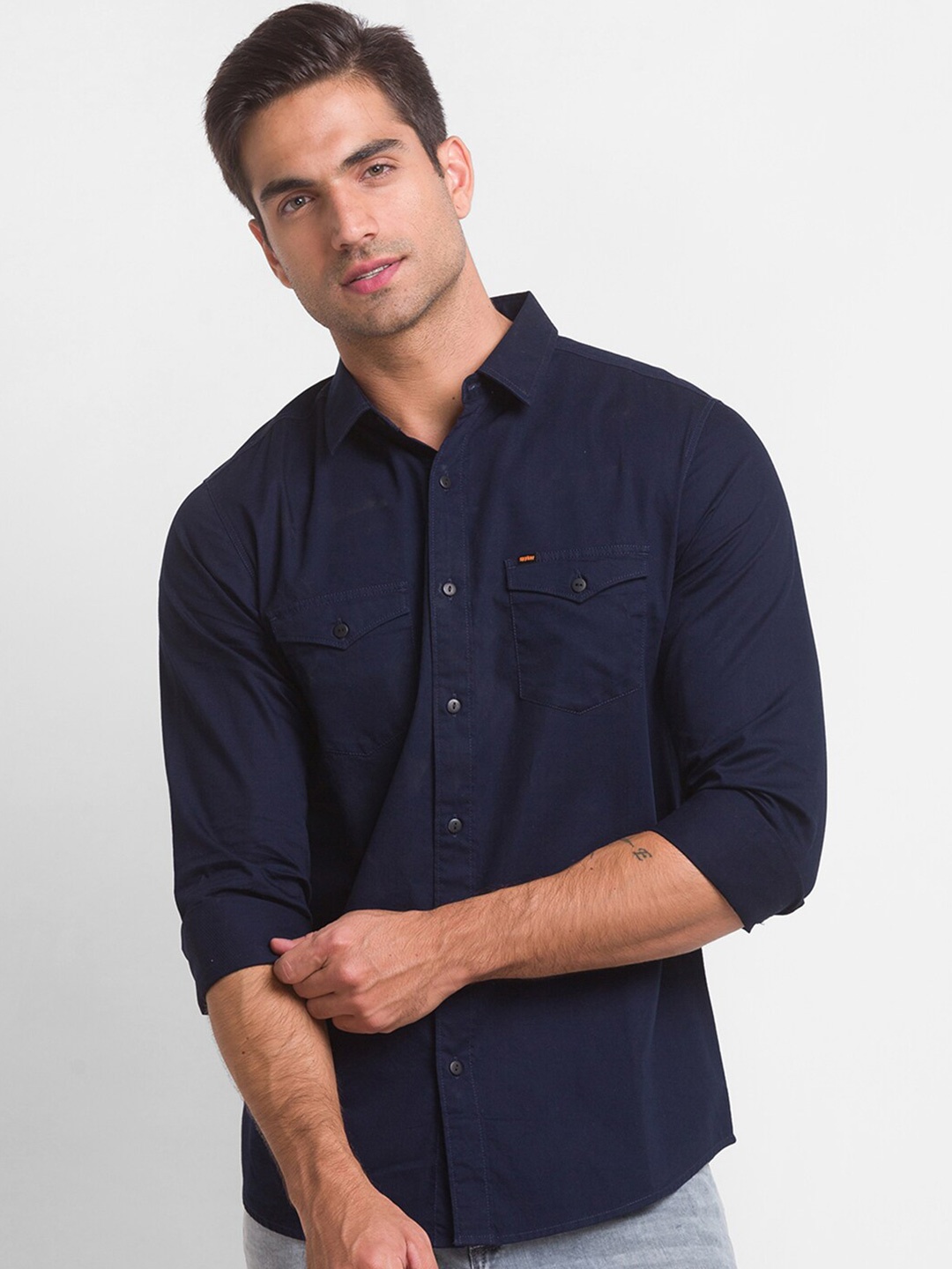 

SPYKAR Men Blue Slim Fit Solid Cotton Casual Shirt