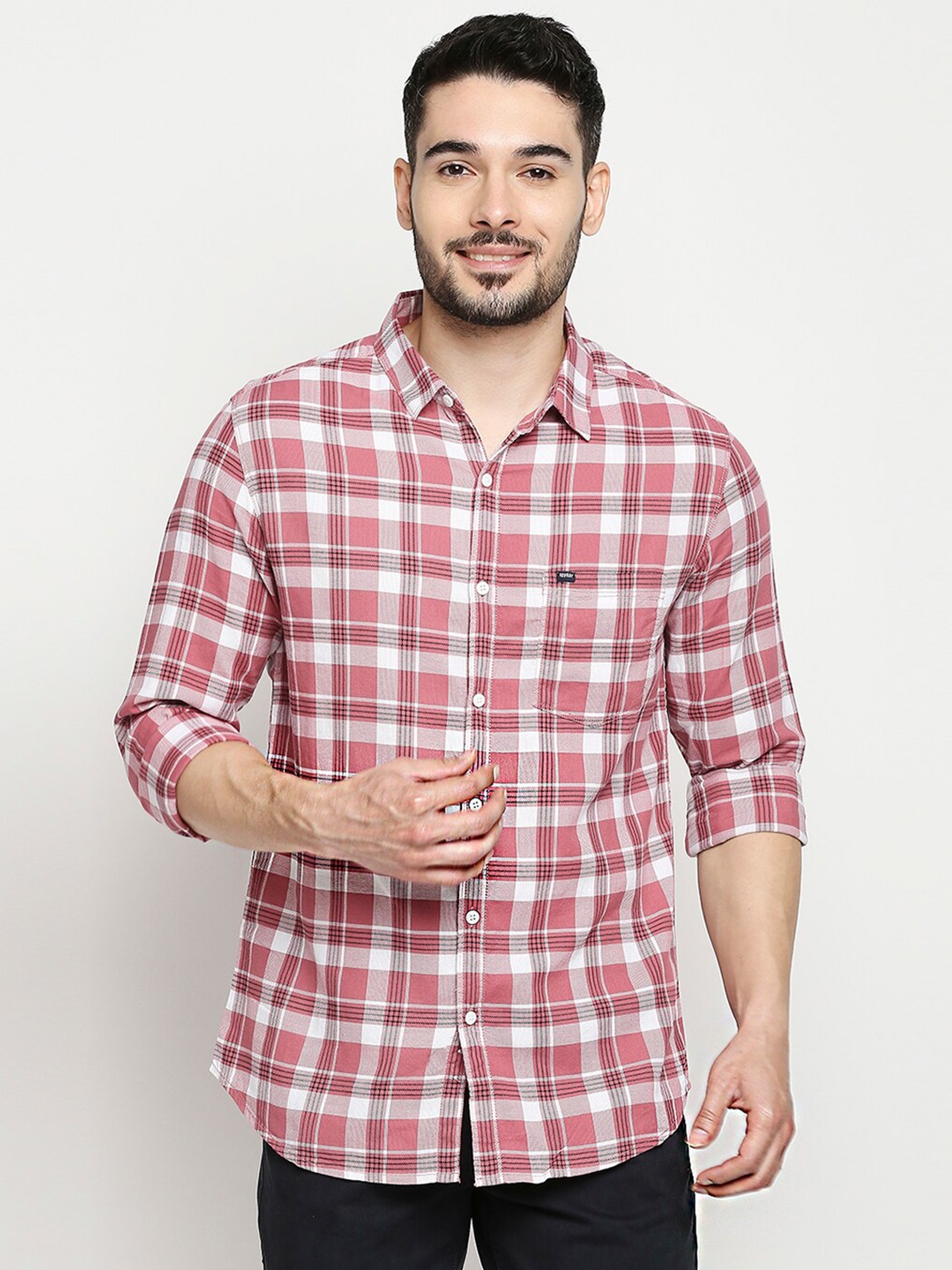 

SPYKAR Men Pink Slim Fit Tartan Checked Cotton Casual Shirt