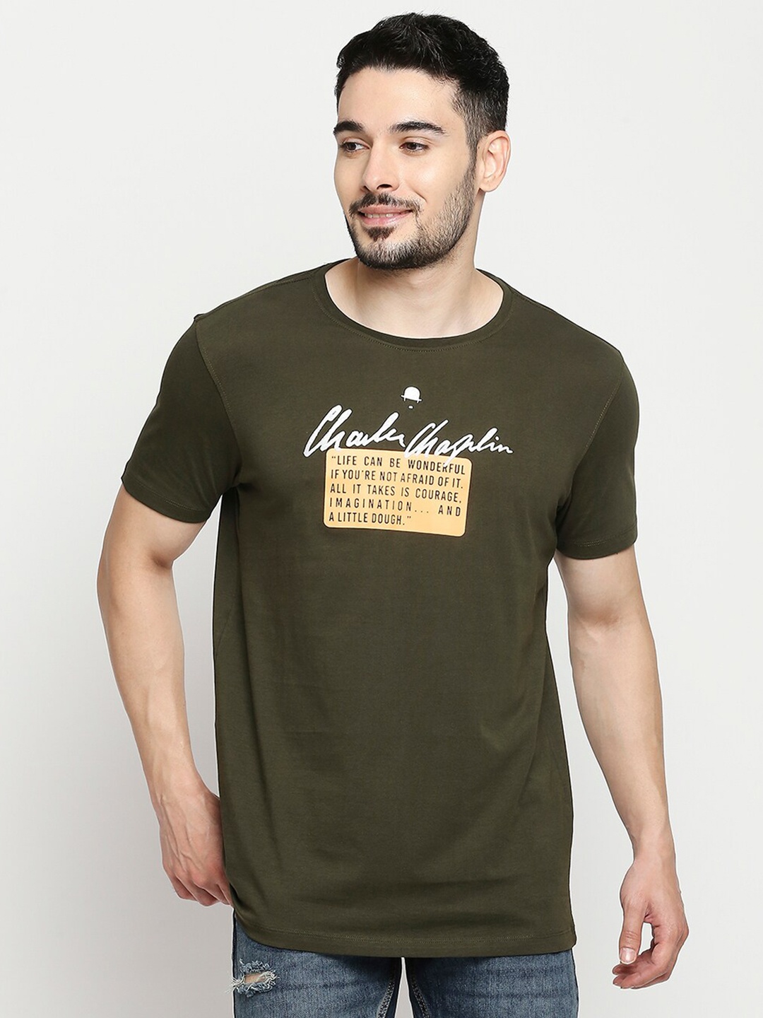 

SPYKAR Men Green Typography Printed Slim Fit T-shirt