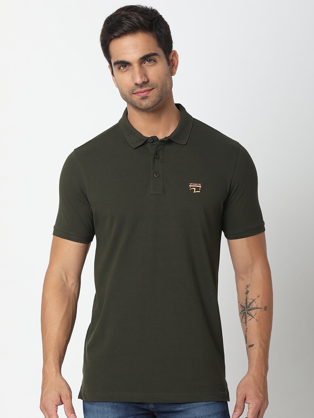 

SPYKAR Men Green Polo Collar Cotton Slim Fit T-shirt