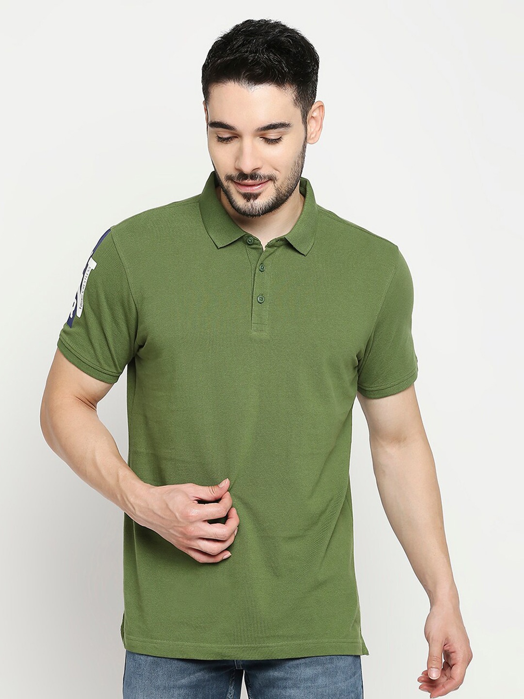

SPYKAR Men Green Cotton Polo Collar Slim Fit T-shirt
