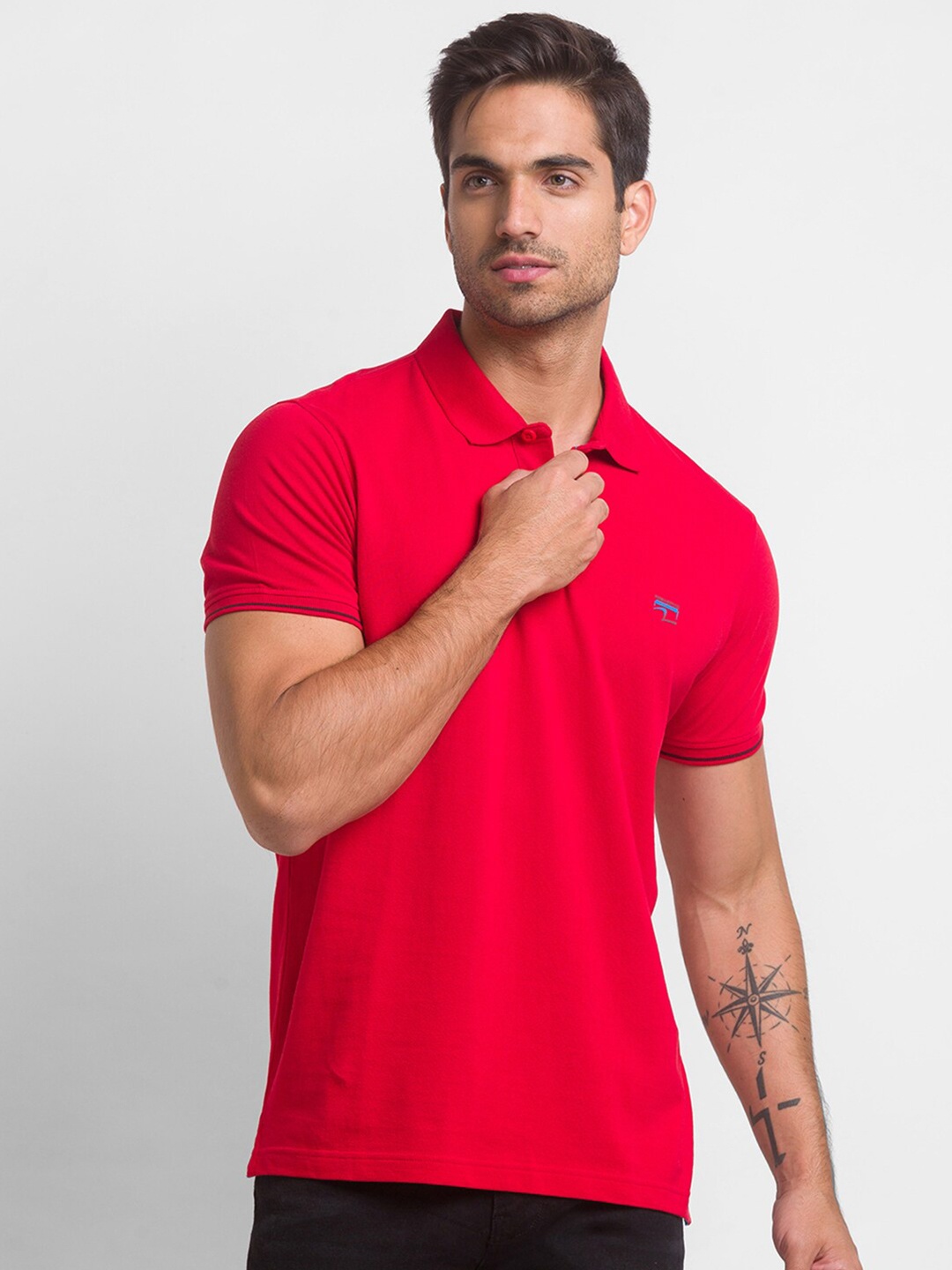 

SPYKAR Men Red Polo Collar Slim Fit Cotton T-shirt