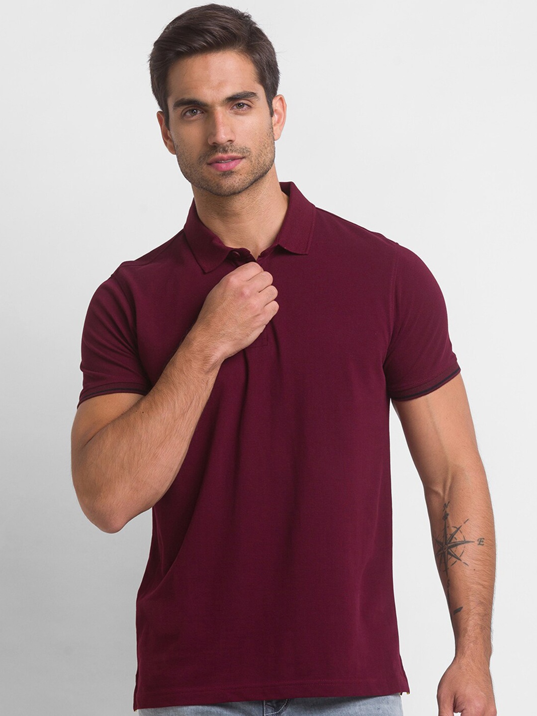 

SPYKAR Men Maroon Polo Collar Slim Fit Cotton T-shirt
