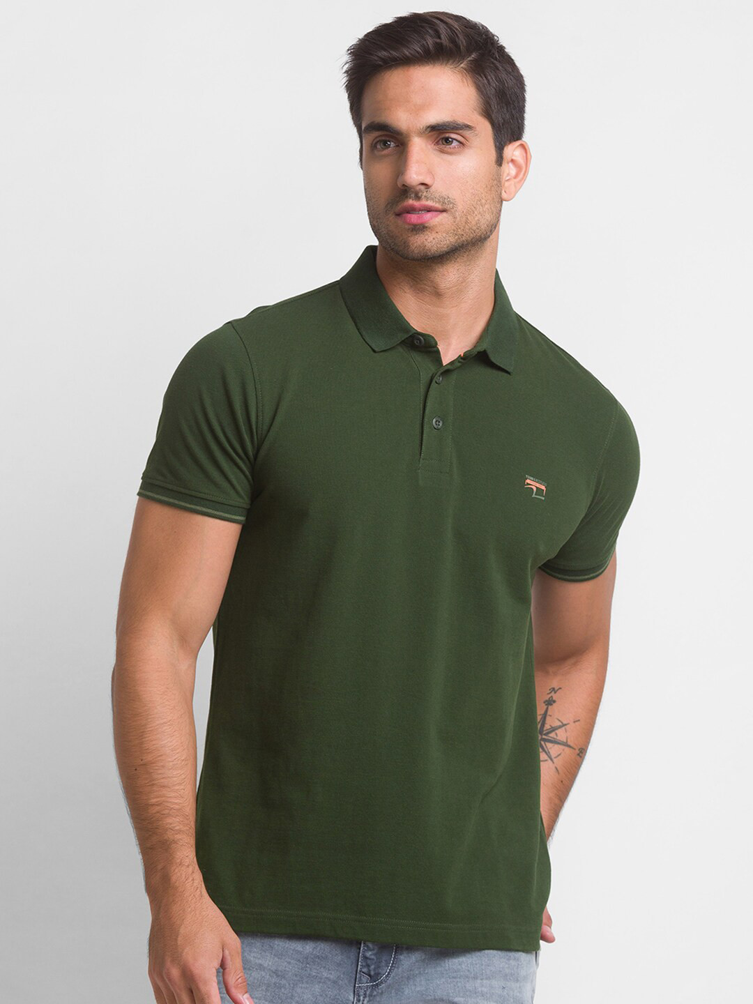 

SPYKAR Men Green Polo Collar Applique Slim Fit T-shirt