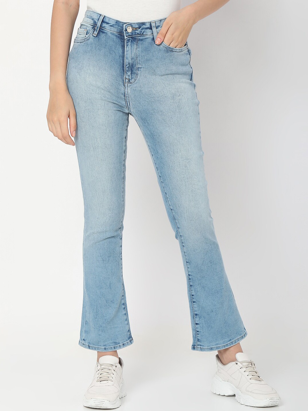 

SPYKAR Women Blue Elissa Flared High-Rise Heavy Fade Cotton Jeans