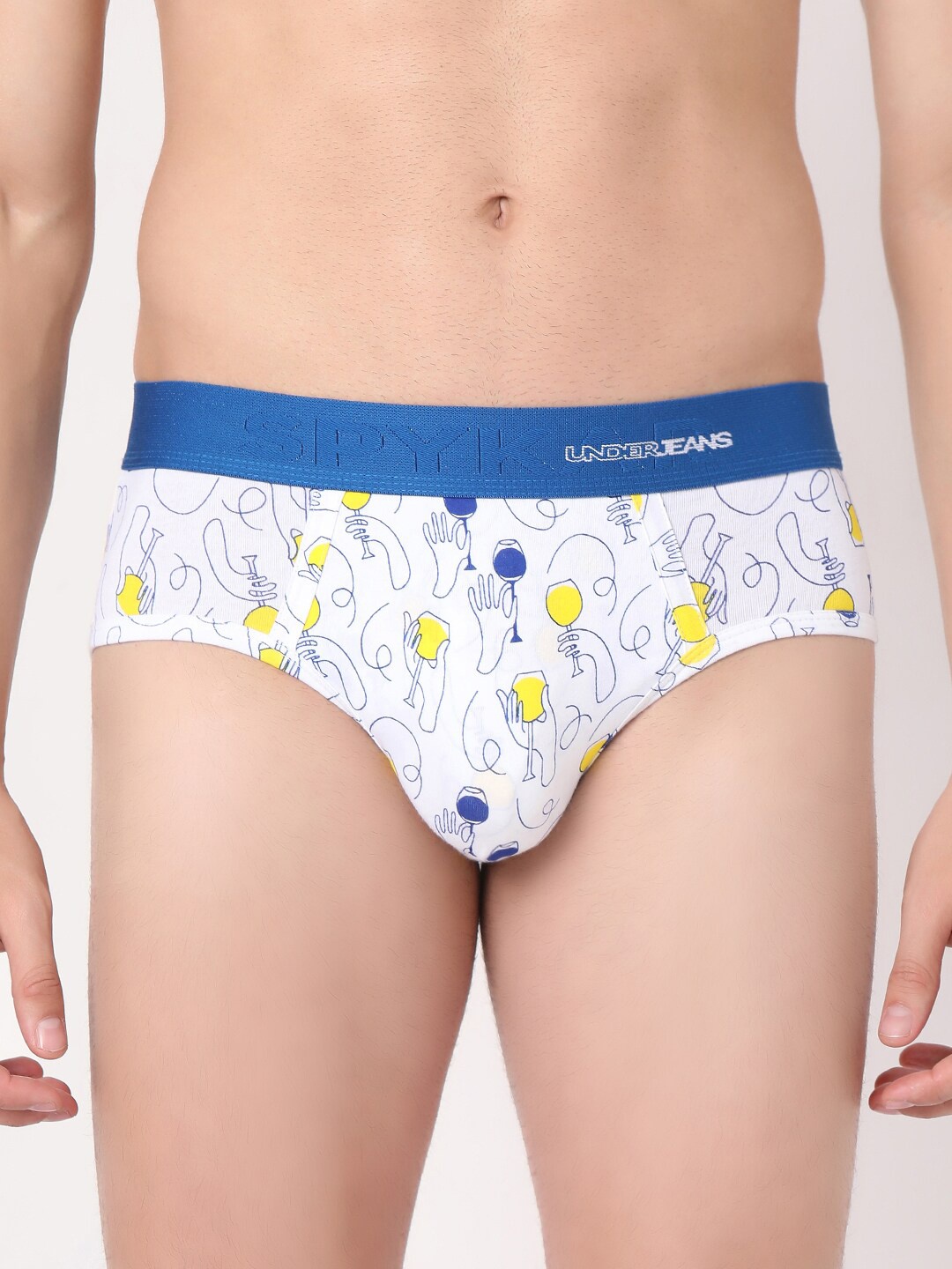 

UnderJeans by Spykar Men White & Blue Printed Basic Briefs