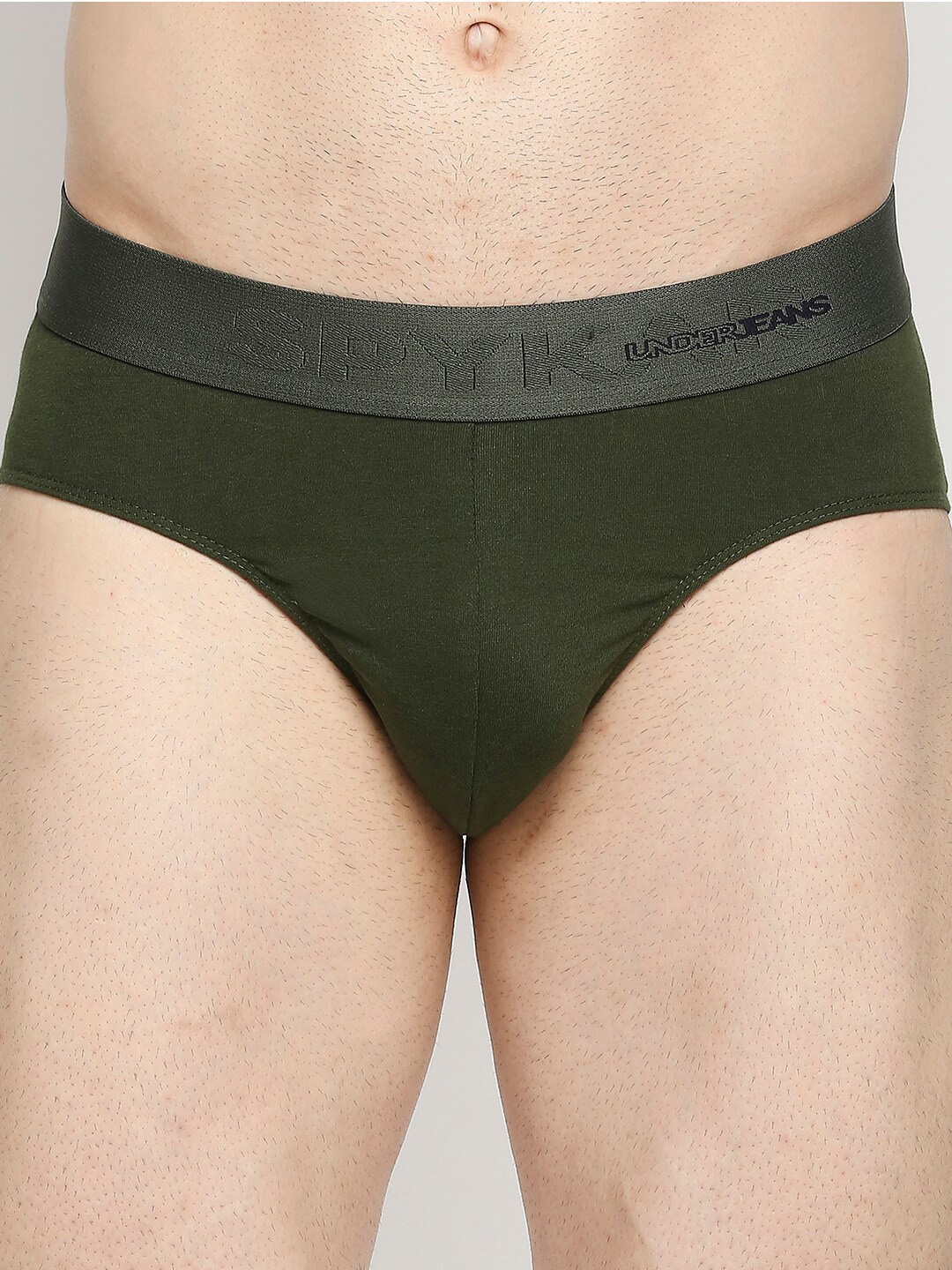 

UnderJeans by Spykar Men Olive Green Solid Basic Briefs