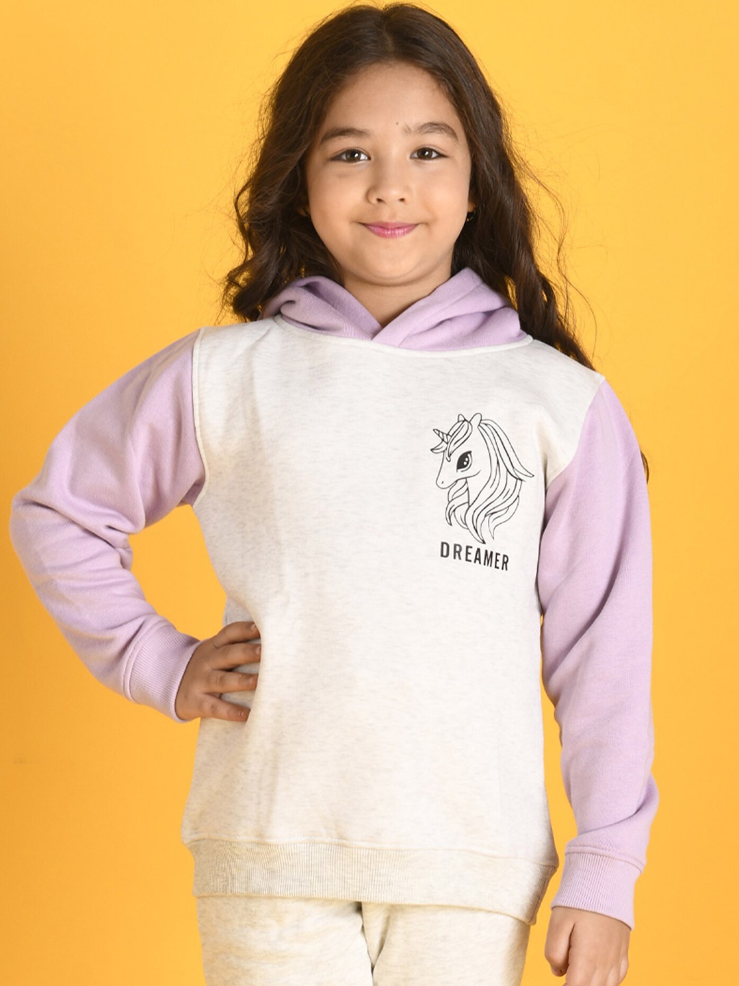 

Anthrilo Girls Off White Printed Hooded Sweatshirt