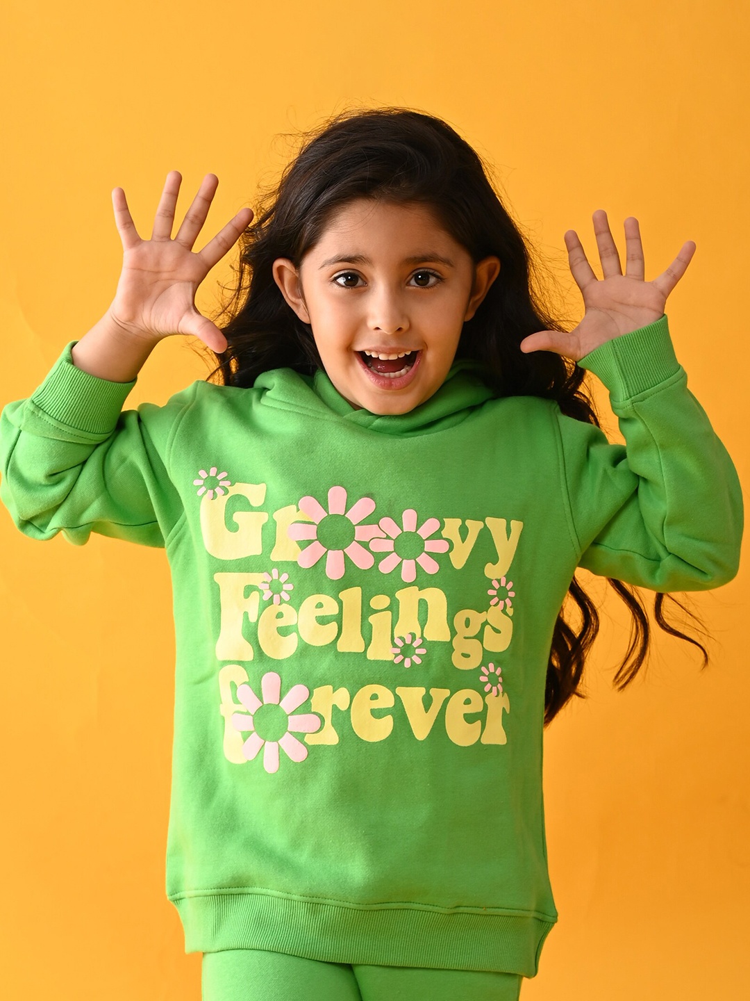 

Anthrilo Girls Green Printed Hooded Sweatshirt