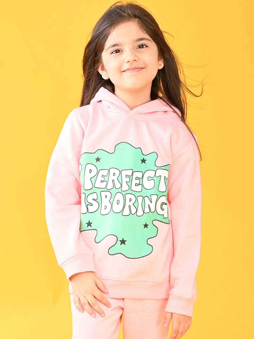 

Anthrilo Girls Pink Printed Hooded Sweatshirt