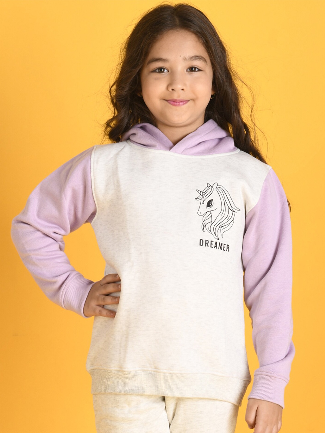 

Anthrilo Girls Off White Printed Hooded Sweatshirt