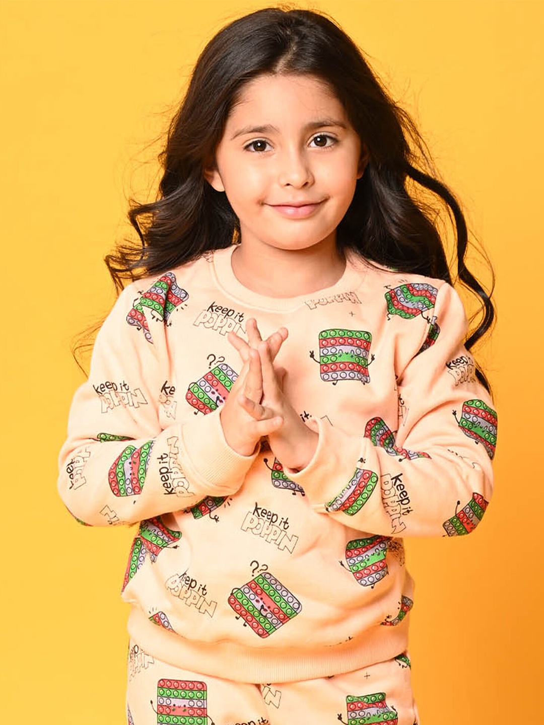 

Anthrilo Girls Peach-Coloured Printed Sweatshirt