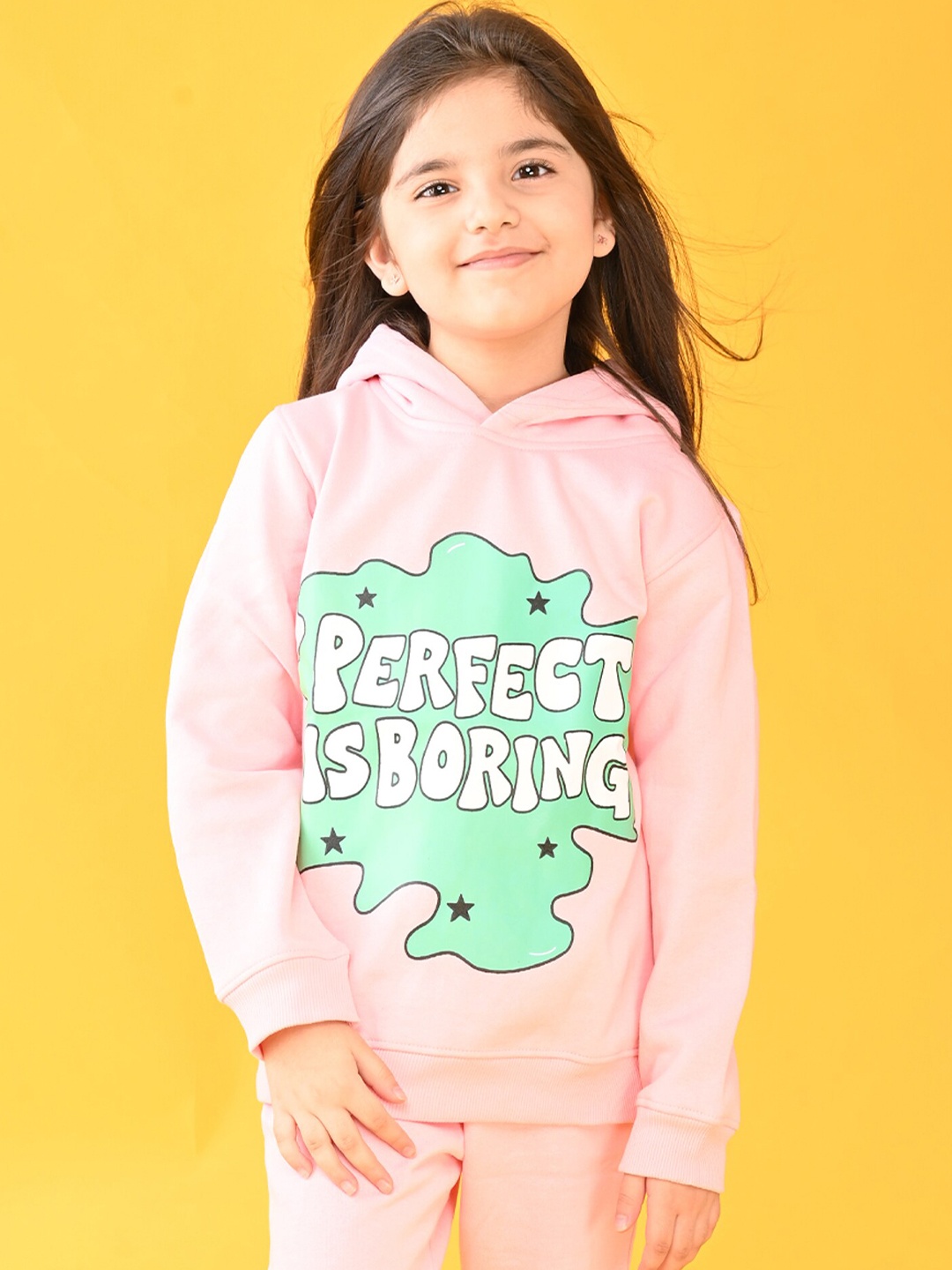 

Anthrilo Girls Pink Printed Fleece Hooded Pullover Sweatshirt