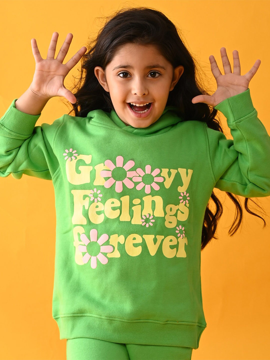 

Anthrilo Girls Green Printed Hooded Sweatshirt