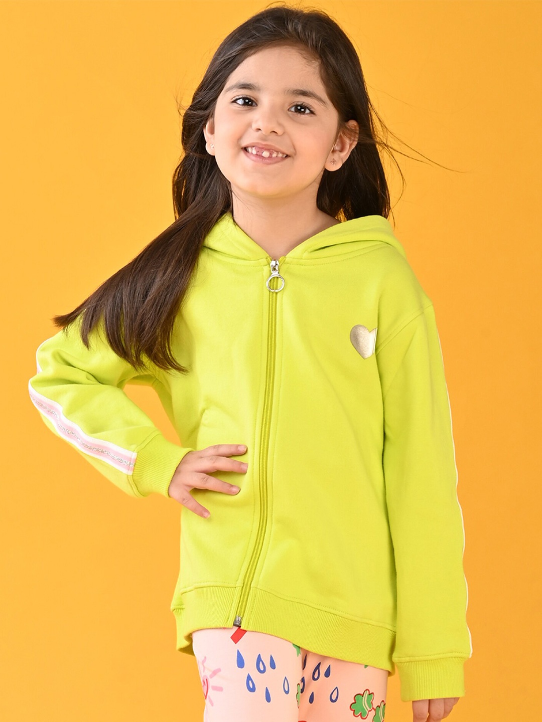 

Anthrilo Girls Lime Green Fleece Hooded Sweatshirt