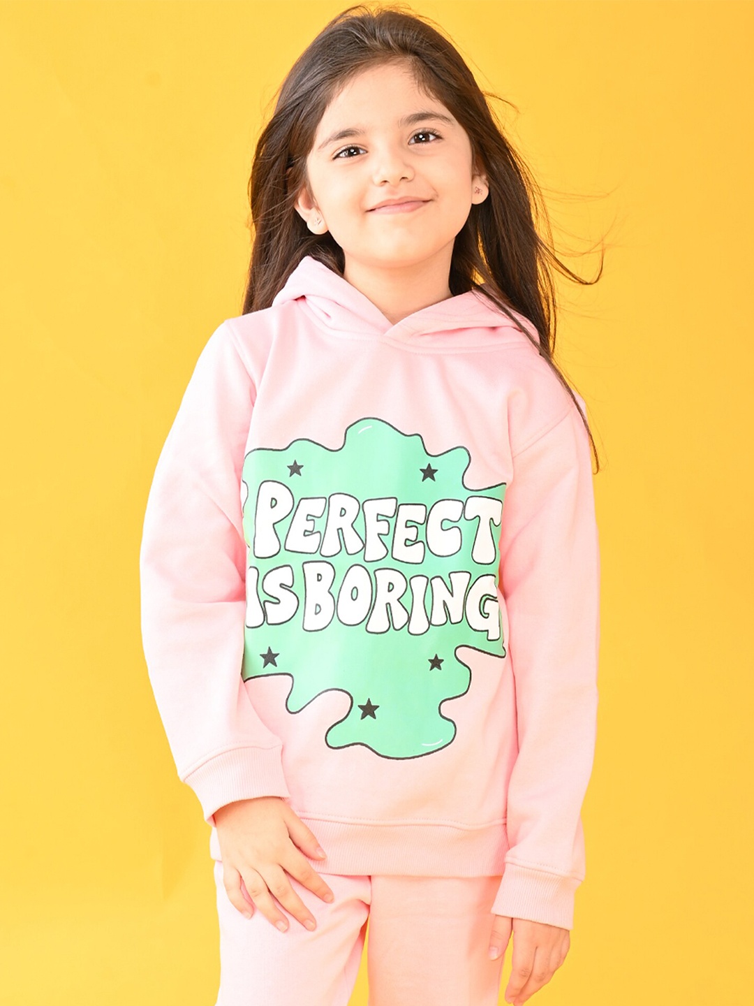 

Anthrilo Girls Pink Printed Hooded Fleece Sweatshirt