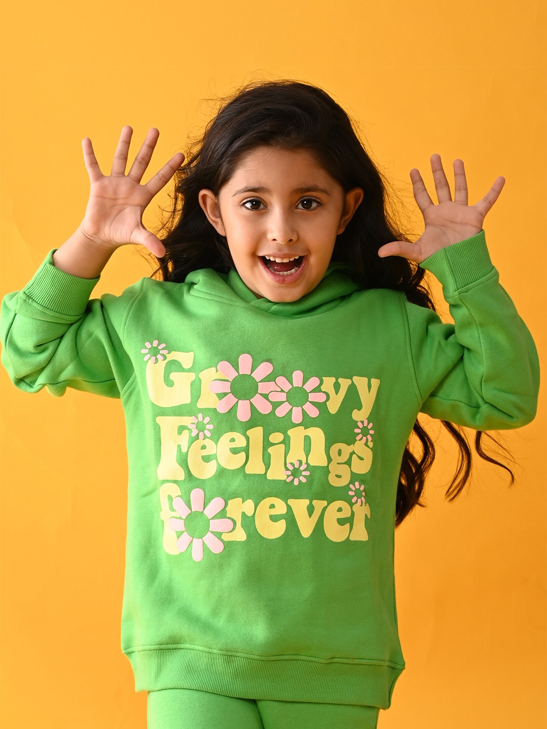 

Anthrilo Girls Green Printed Hooded Sweatshirt