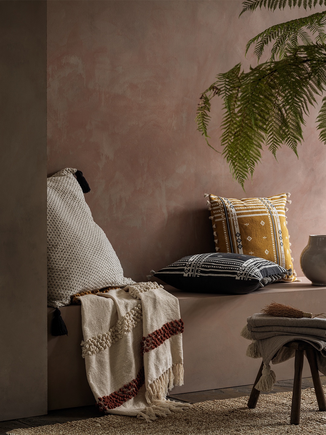 

Marks & Spencer Cream-Colored Self-Design Cotton Throws