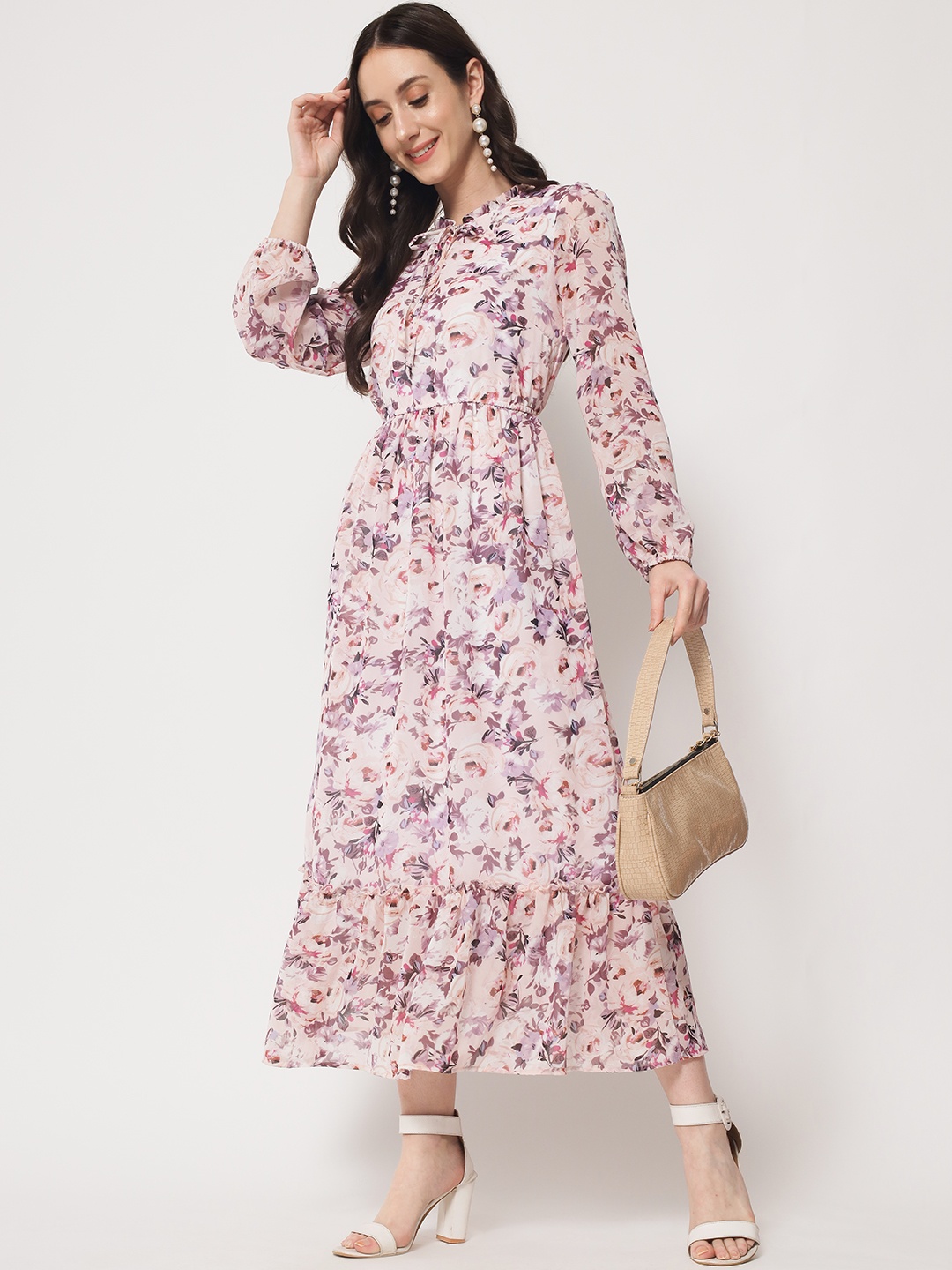 

HERE&NOW Purple Floral A-Line Midi Dress
