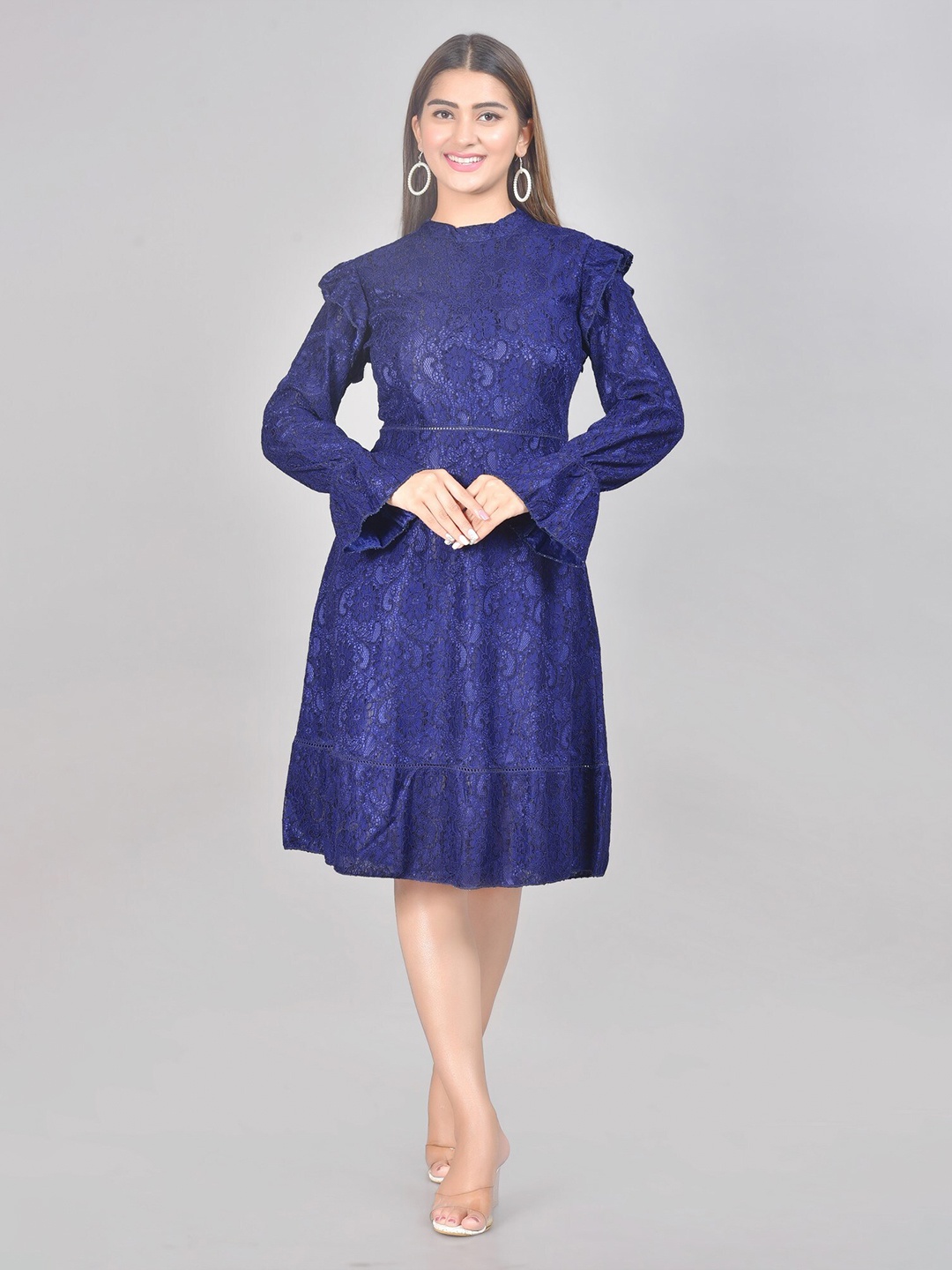 

HERE&NOW Women Navy Blue Lace Fit & Flare Dress