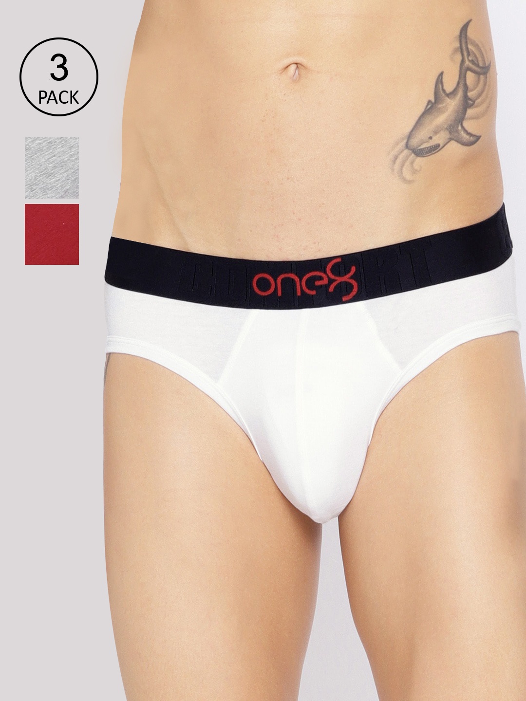 

one8 by Virat Kohli Men Pack Of 3 Grey & White Basic Briefs