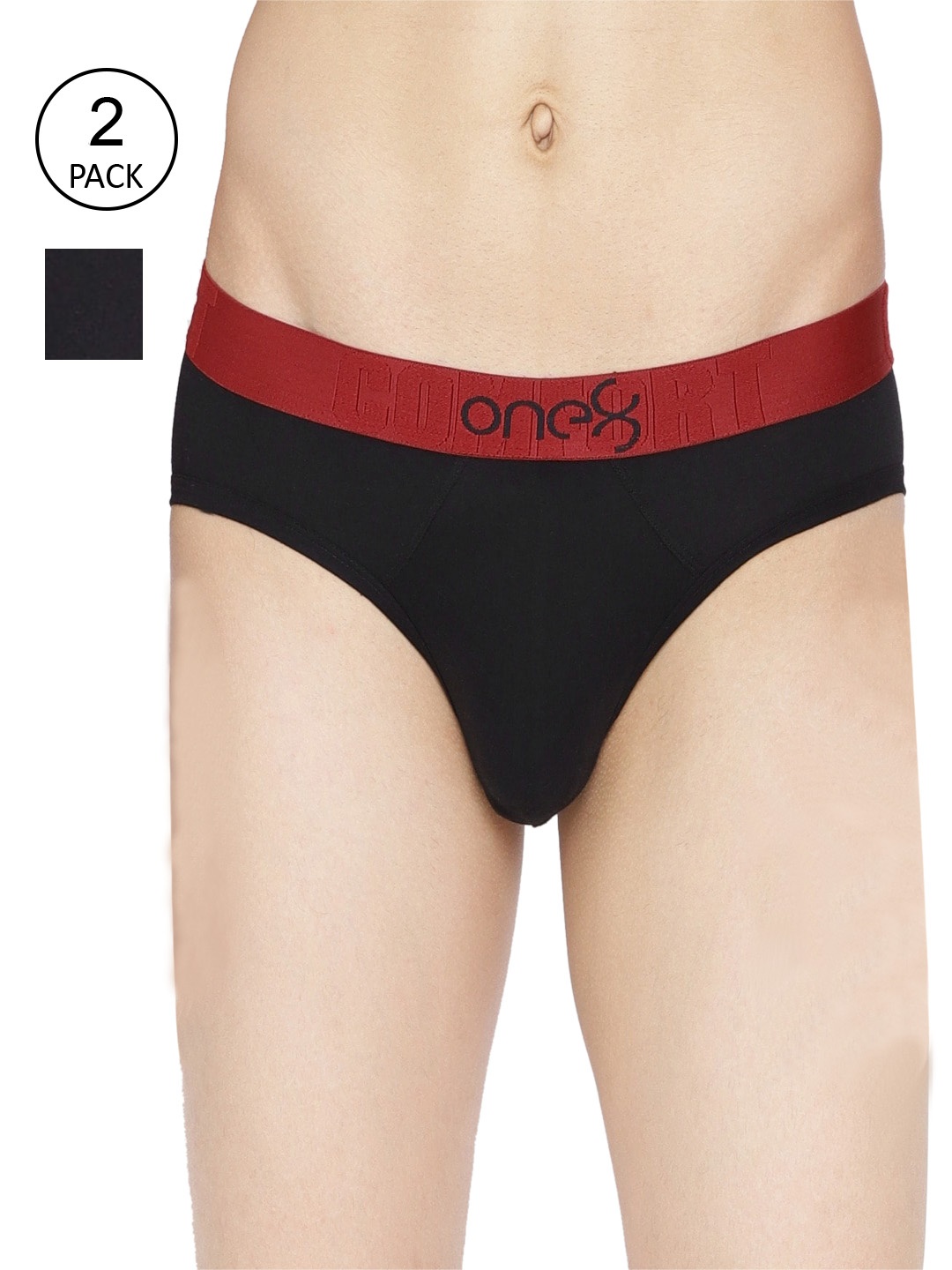 

one8 by Virat Kohli Men Pack Of 3 Solid Cotton Basic Briefs 104-PO3-Black-Black
