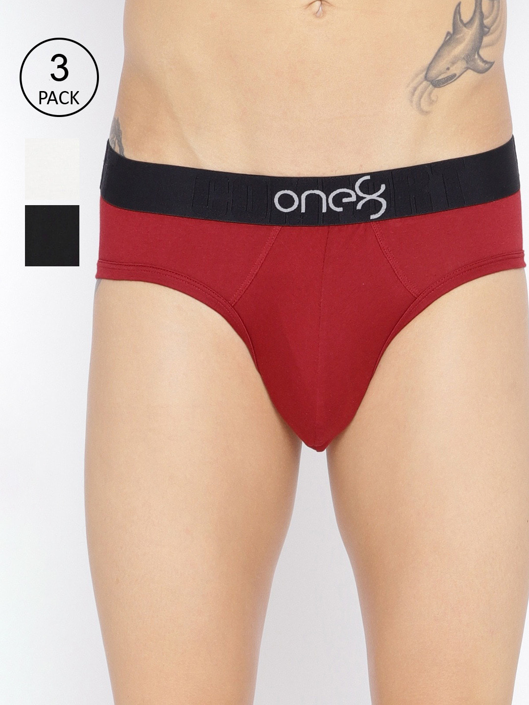 

one8 by Virat Kohli Men Pack Of 3 Solid Basic Briefs, Red