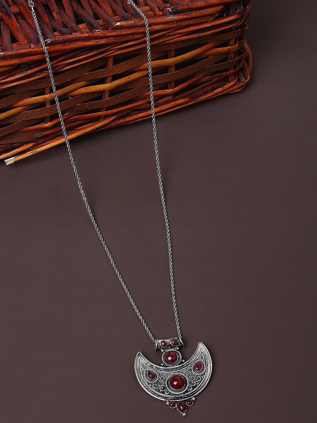 

Lilly & sparkle Silver-Toned & Maroon Silver-Plated Handcrafted Necklace
