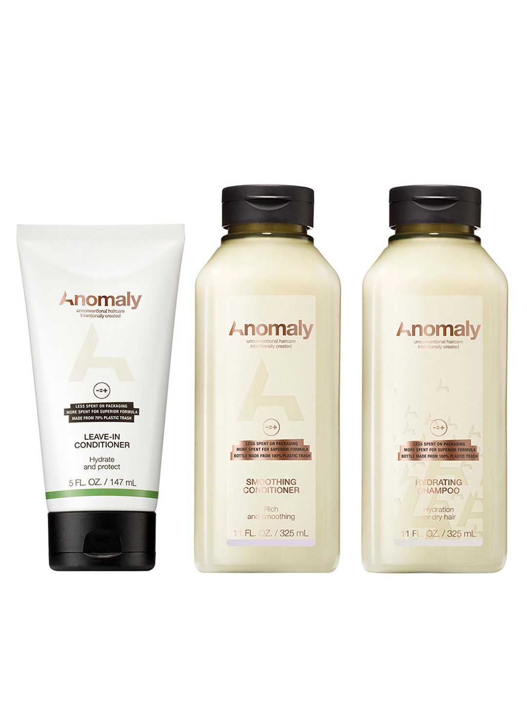 

Anomaly Hydrate, Tame & Detangle Shampoo, Conditioner & Leave-In Conditioner Kit, White