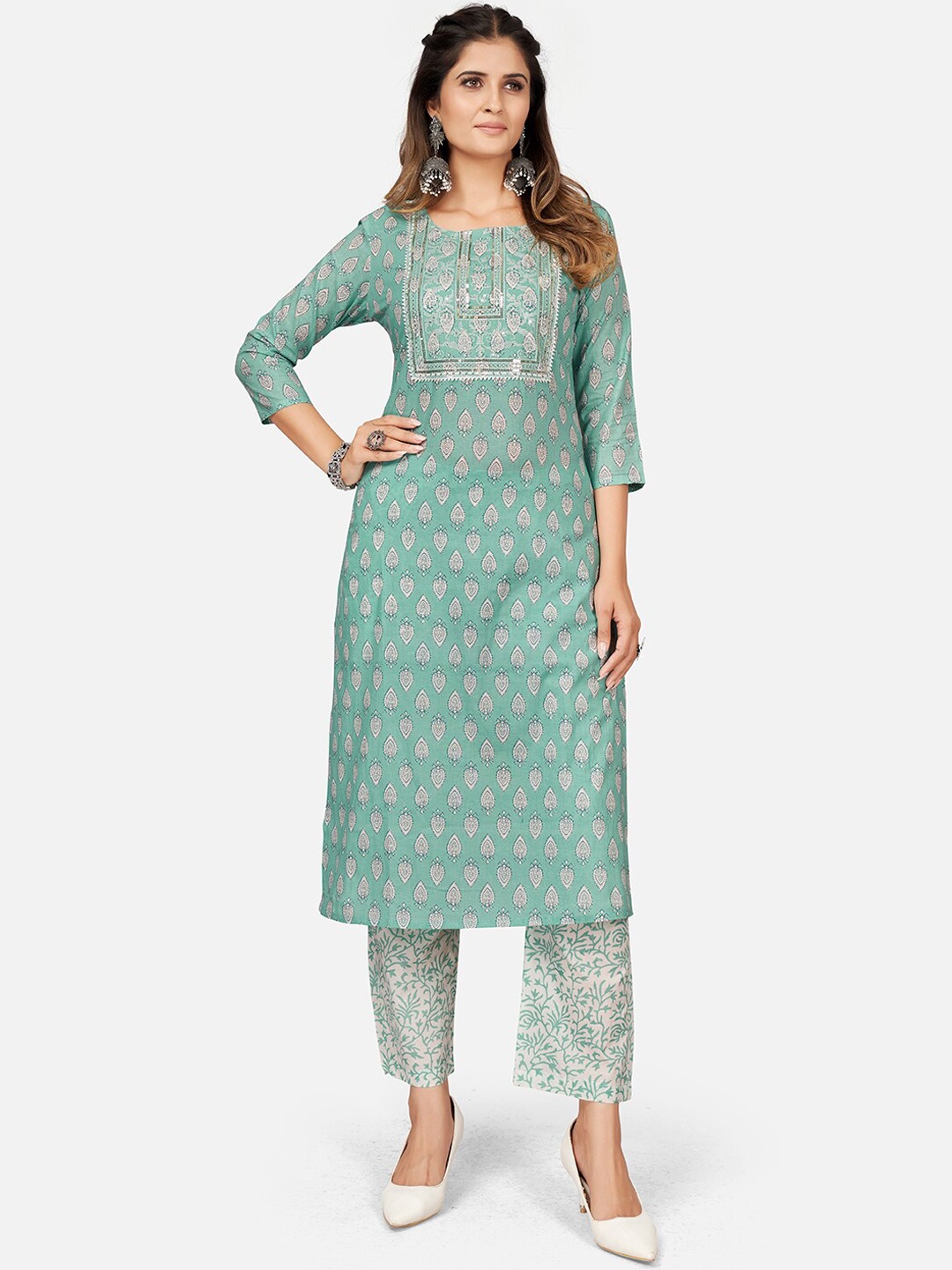 

Vbuyz Women Turquoise Blue Ethnic Motifs Printed Kurta
