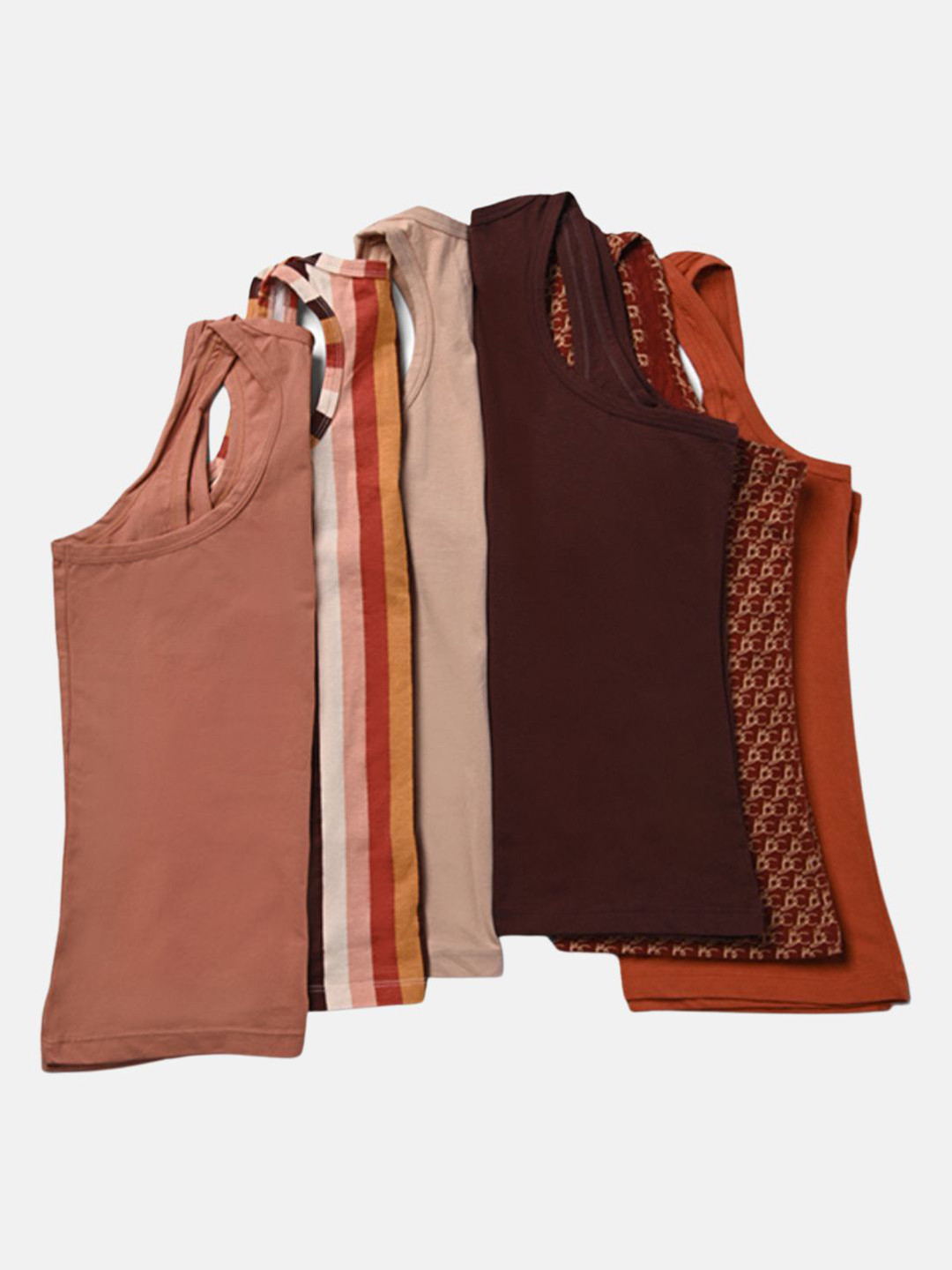 

Butt-Chique Women Assorted Pack Of 6 Cotton Camisoles, Brown
