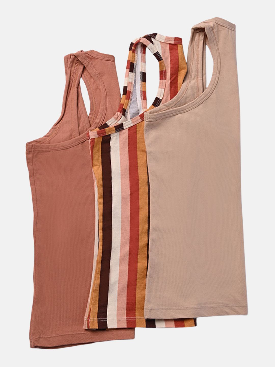 

Butt-Chique Women Assorted Pack Of 3 Cotton Striped & Solid Camisoles, Nude