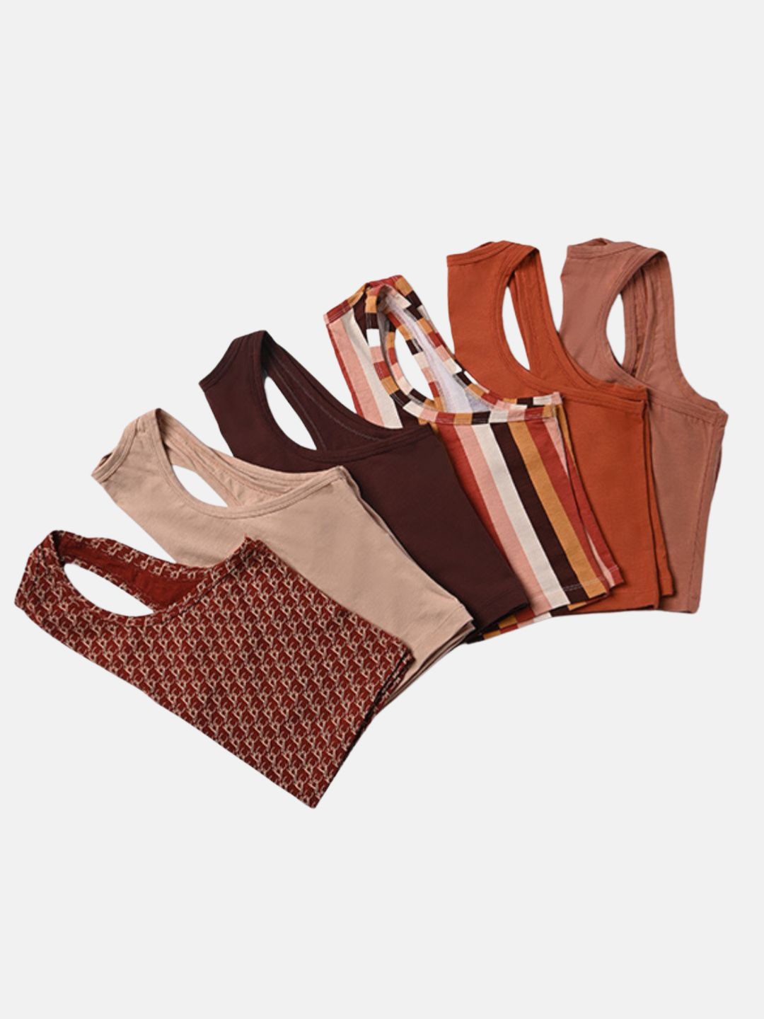 Butt-Chique Women Assorted Set of 6 Tank Crop Tops, Brown