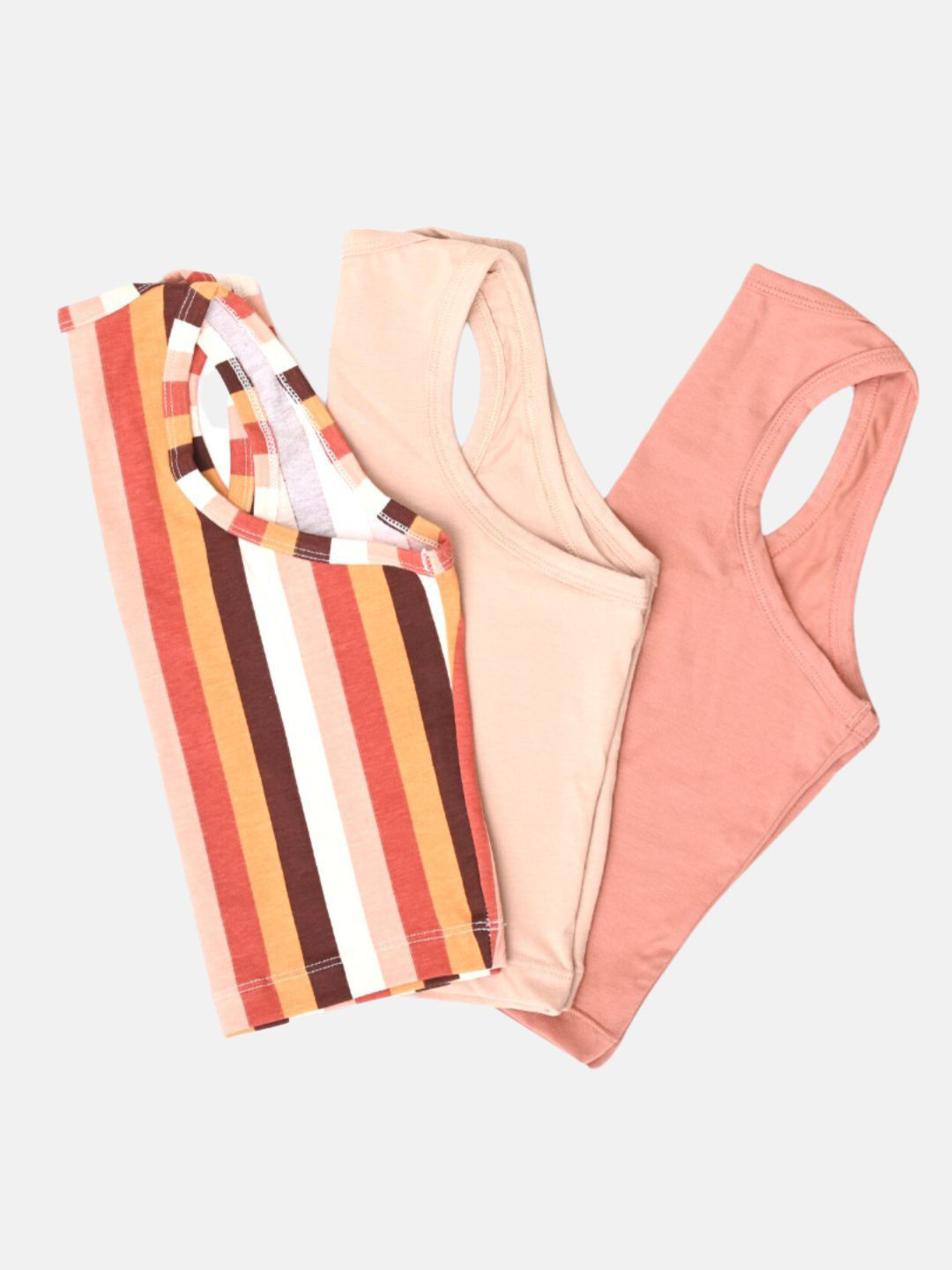 

Butt-Chique Women Assorted Pack of 3 Striped & Solid Tank Crop Tops, Peach