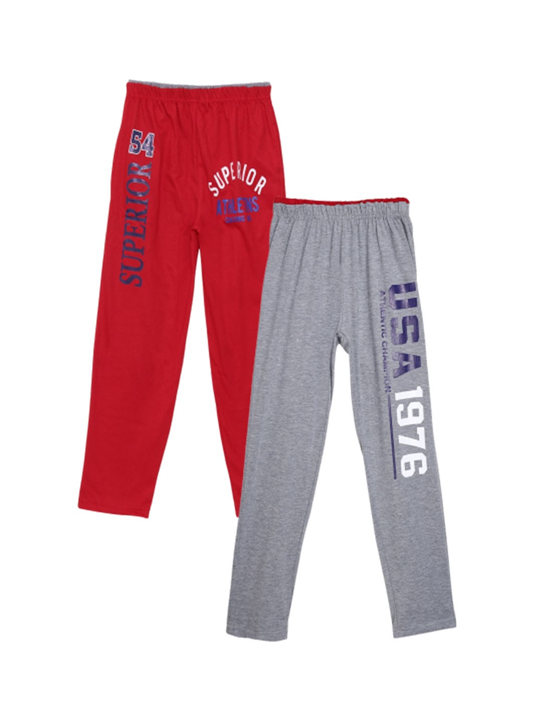 

Fashionable Boys Pack Of 2 Printed Relax-Fit Pure Cotton Track Pants, Grey