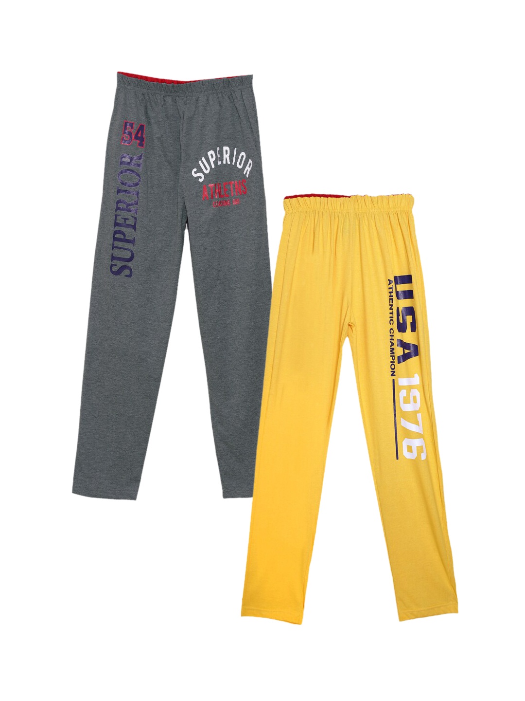 

Fashionable Boys Pack Of 2 Printed Relax-Fit Pure Cotton Track Pants, Grey
