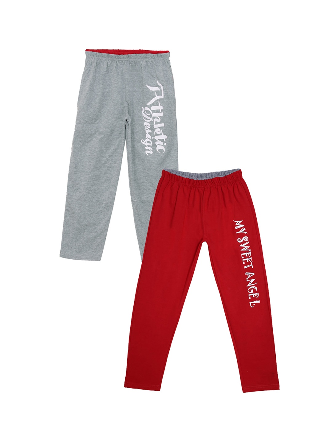 

Fashionable Boys Pack Of 2 Grey & Red Printed Pure Cotton Track Pants, Grey melange